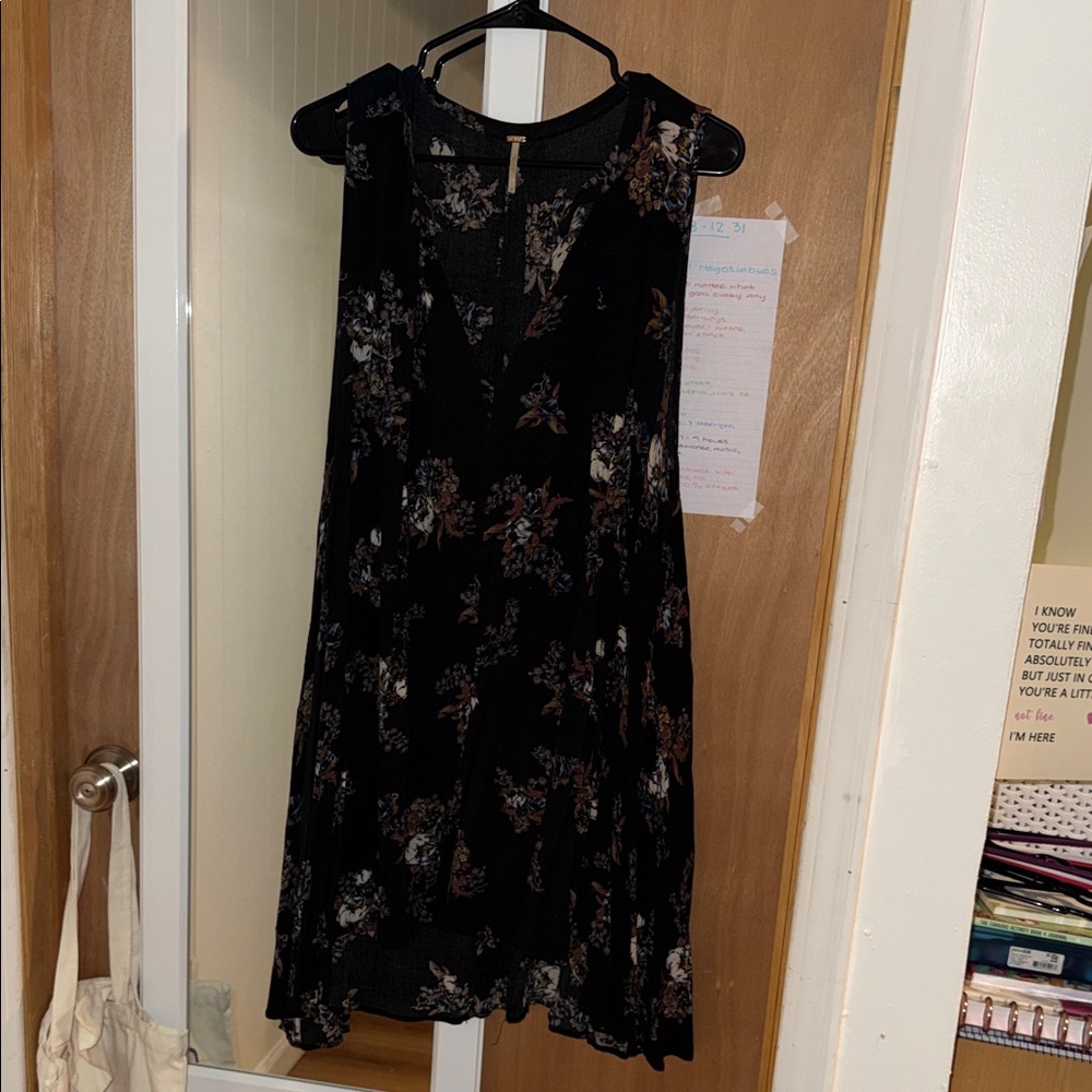 Free People Black and Brown Floral Midi Dress
